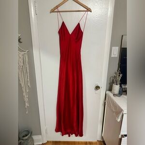 Zara Red Slip Maxi Dress with Spaghetti Straps